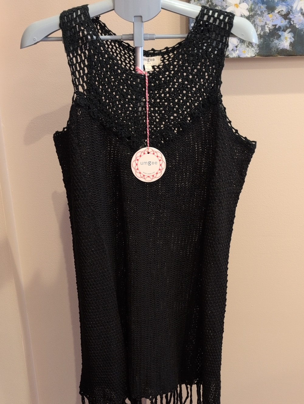 Umgee Black Crochet Fringe Beach Cover-up
